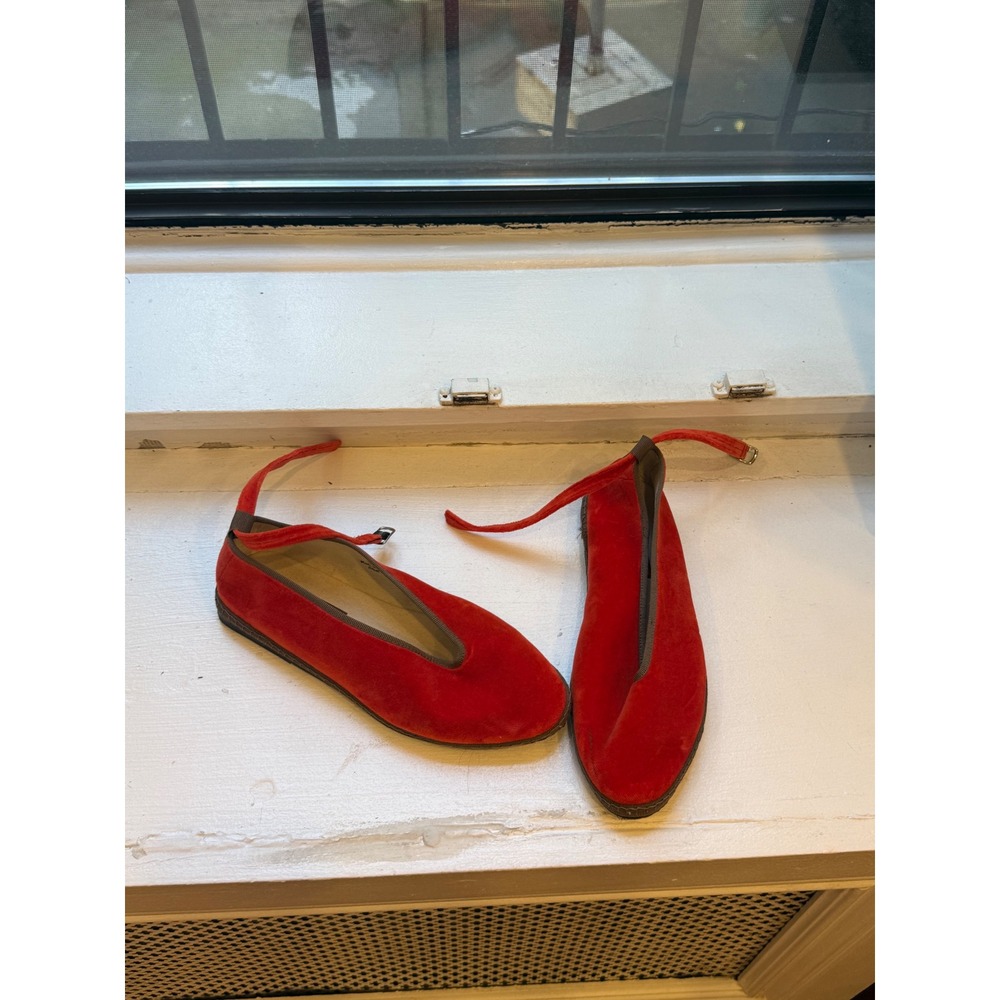 Viani Milano x Lilly Sisto Red Velvet Mary Jane Ankle Strap Flats Shoes